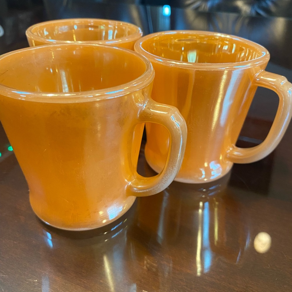 Vintage Marigold Fire King Coffee Mugs - Set of 3